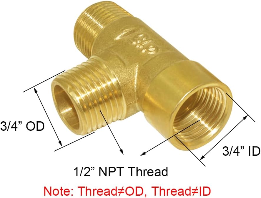 Brass Pipe Fitting Barstock Tee 3 Way NPT 1/2" Male x 1/2" Male x 1/2" Female Hose Fitting