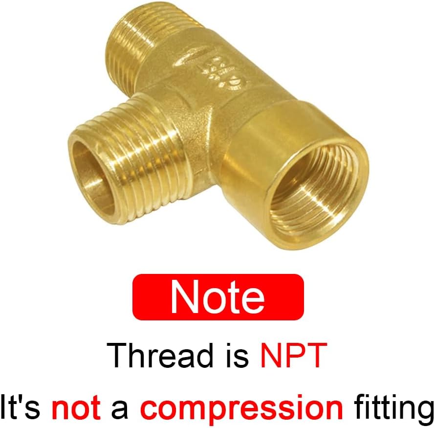 Brass Pipe Fitting Barstock Tee 3 Way NPT 1/2" Male x 1/2" Male x 1/2" Female Hose Fitting