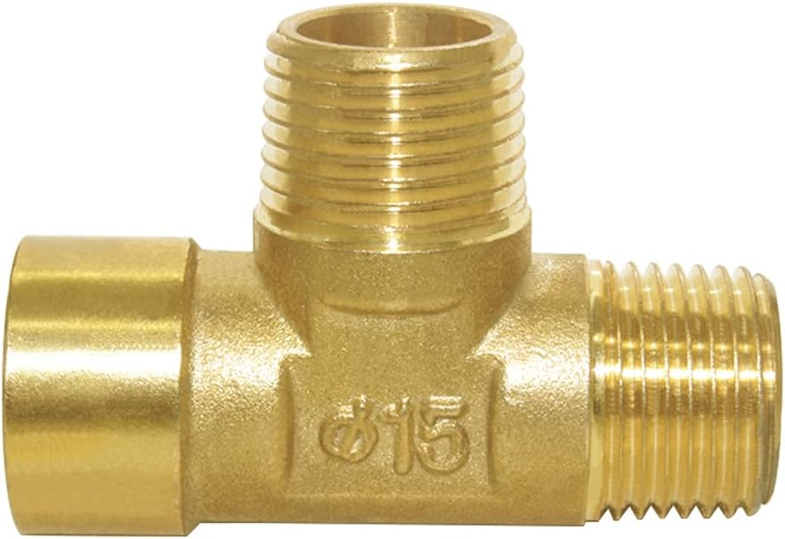 Brass Pipe Fitting Barstock Tee 3 Way NPT 1/2" Male x 1/2" Male x 1/2" Female Hose Fitting