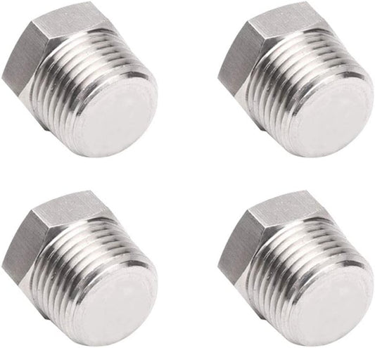 4Pcs Stainless Steel Outer Hex Thread Socket Pipe Plug Fitting 1/4" NPT Male