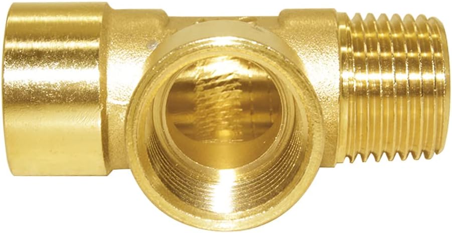 Brass Pipe Fitting Barstock Tee 3 Way NPT 1/2" Female x 1/2" Female x 1/2" Male Hose Fitting