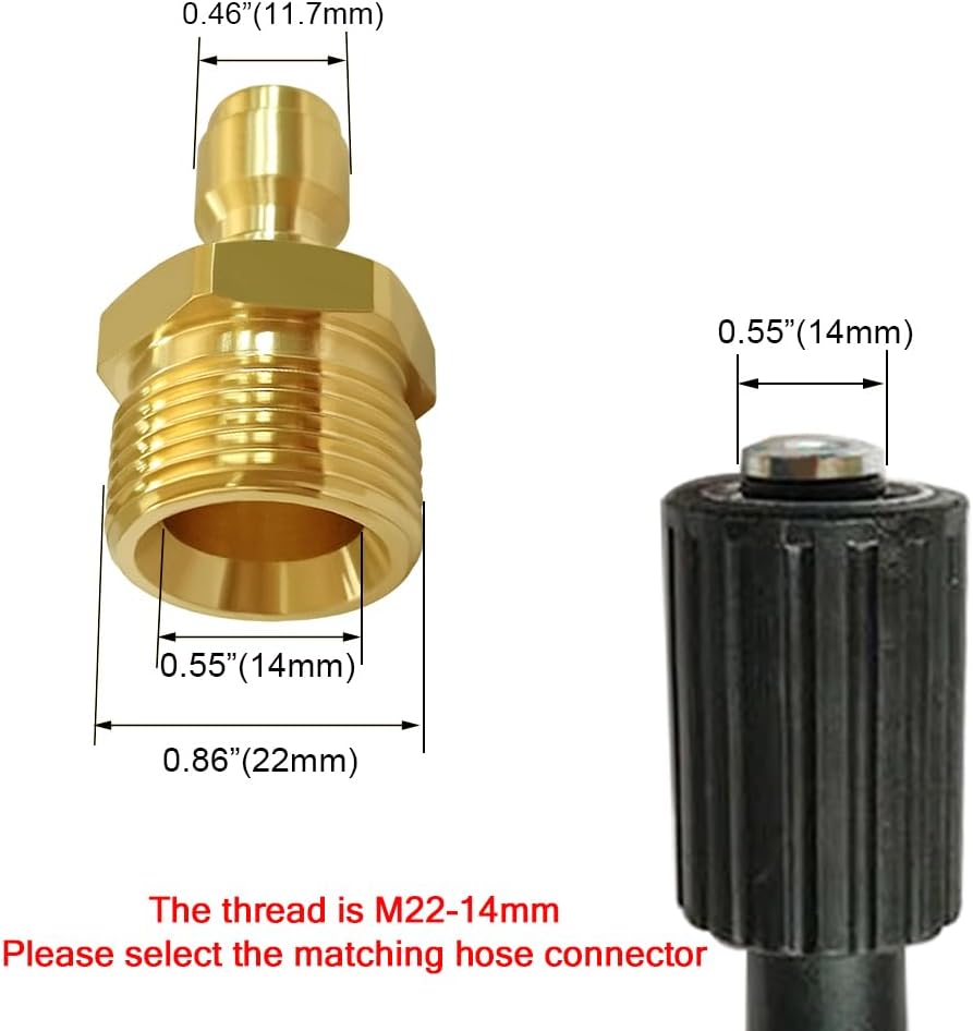 Pressure Washer Coupler M22-14mm Male Thread to 1/4" Quick Connector Plug Fitting for High Pressure Water Gun Hose 4500PSI