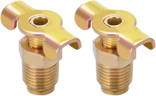 Brass Wing Style Drain Cock 1/4" NPT Male External Drain Switch Air Hose Fitting With Handle (Pack of 2)