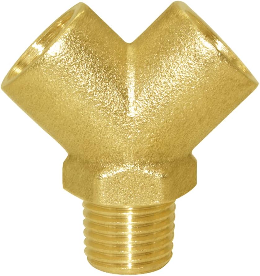 Brass Pipe Fitting Y-shaped 1/4" NPT Female x 1/4" NPT Female x 1/4" NPT Male Connector 3-way Fitting Coupler Adapter (Pack of 2)