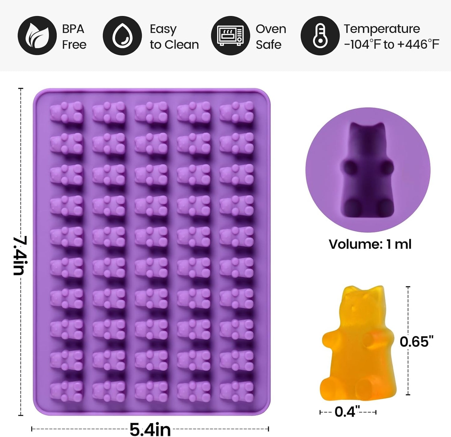 Gummy Molds Bear Candy Silicone - Mini Size Chocolate Gummy Molds with 2 Droppers Nonstick Food Grade Silicone Molds Pack of 4