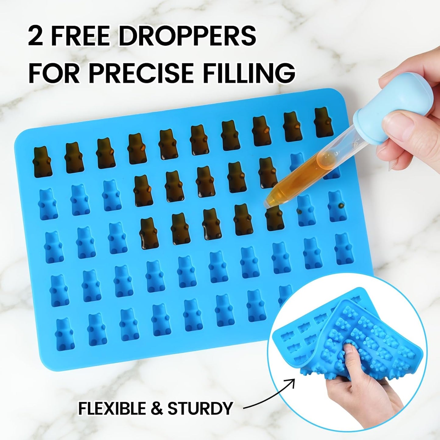 Gummy Molds Bear Candy Silicone - Mini Size Chocolate Gummy Molds with 2 Droppers Nonstick Food Grade Silicone Molds Pack of 4