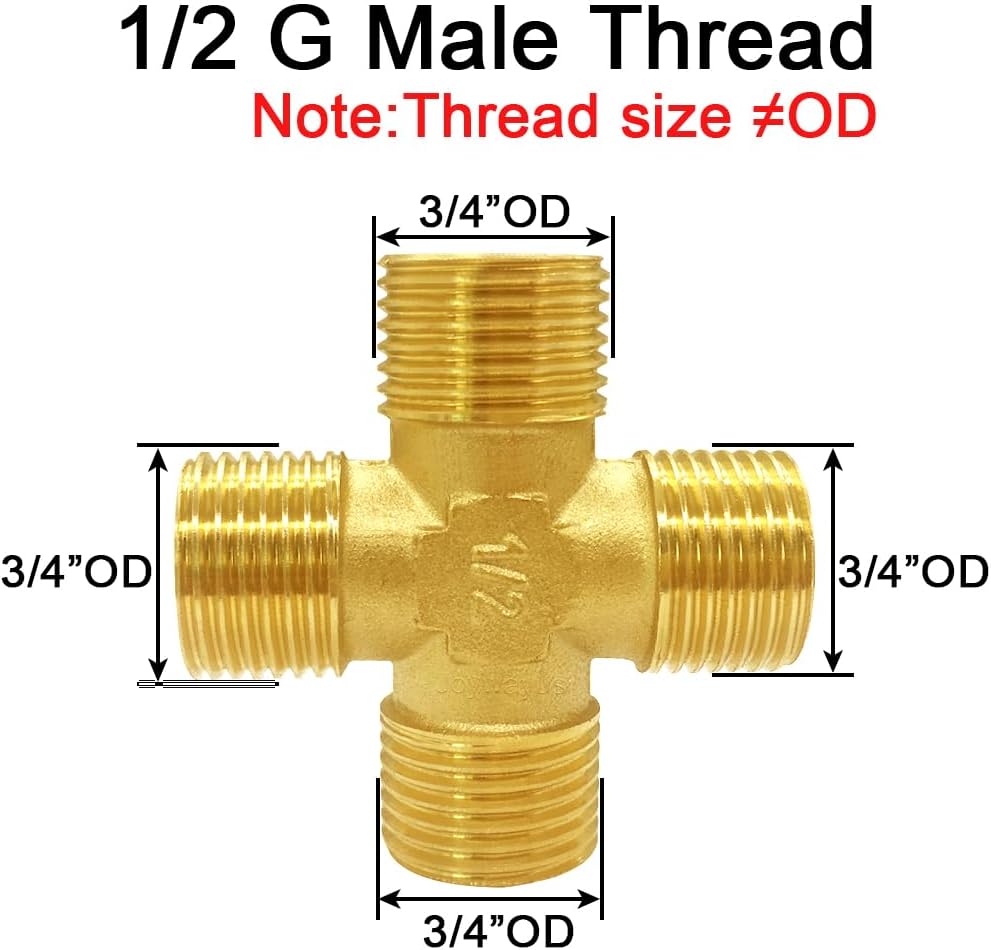 Brass 1/2"G Male 4-Way Pipe Fitting Adapter Tube Coupler Connector Water Gas Oil