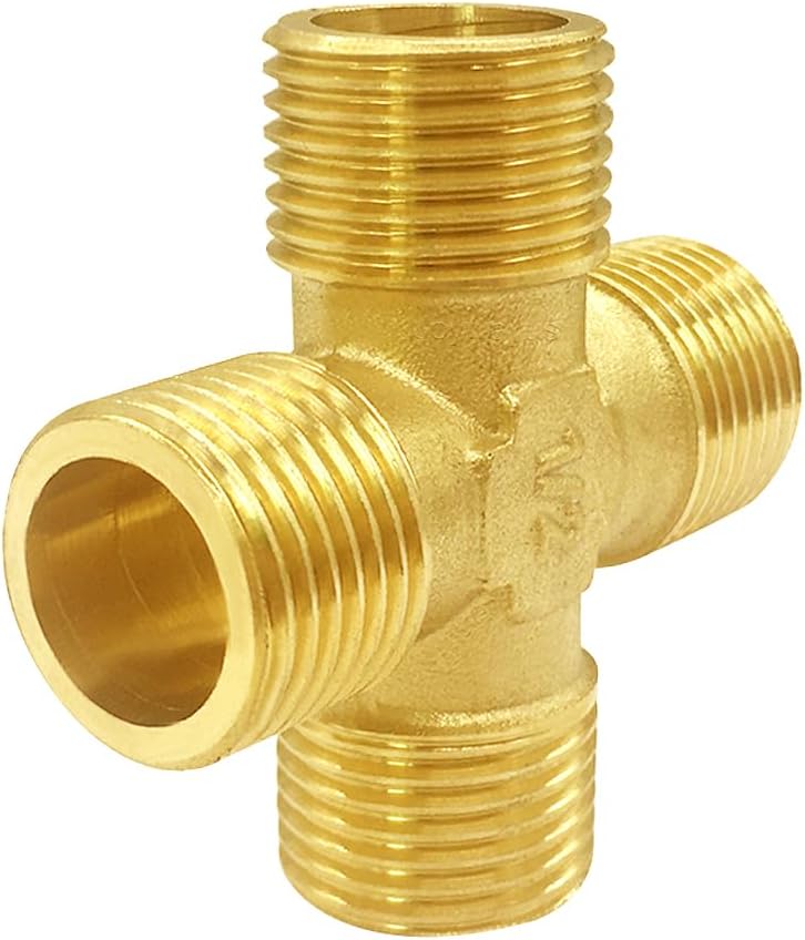 Brass 1/2"G Male 4-Way Pipe Fitting Adapter Tube Coupler Connector Water Gas Oil