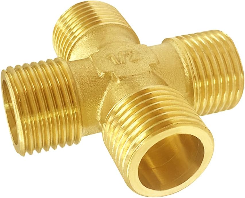 Brass 1/2"G Male 4-Way Pipe Fitting Adapter Tube Coupler Connector Water Gas Oil