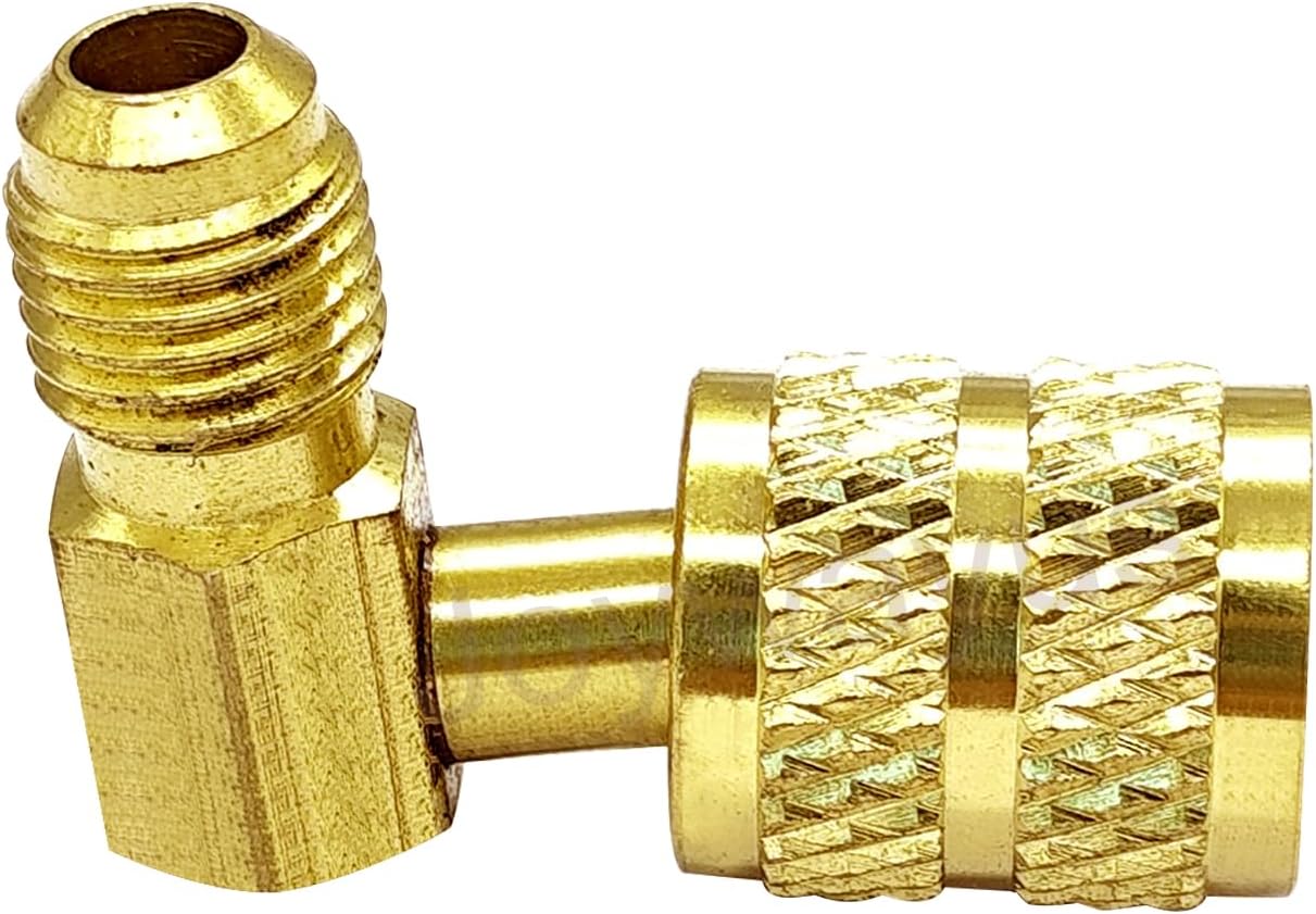 1/4" SAE Male to 5/16" SAE Female Flare Swivel Port 90 Degrees Elbow Adapter for R410A Mini Split HVAC System (Pack of 2)
