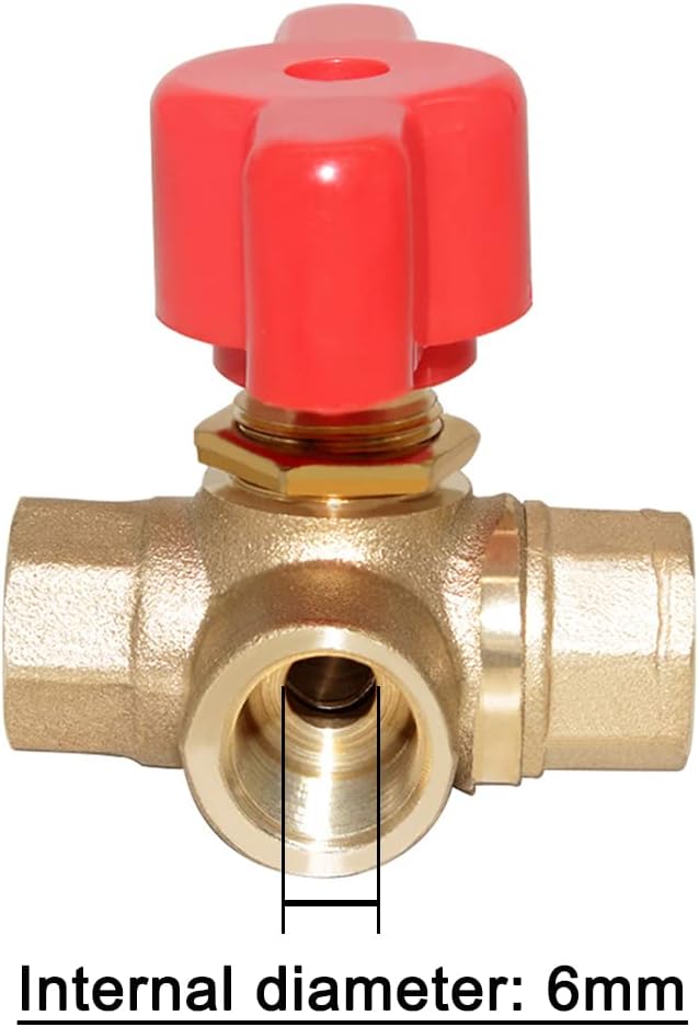 3-Way (L-Port) 1/4"NPT Female Brass Ball Valve Anti-Rust Forged Brass Shut Off Valve Fitting with Red Plastic Handle