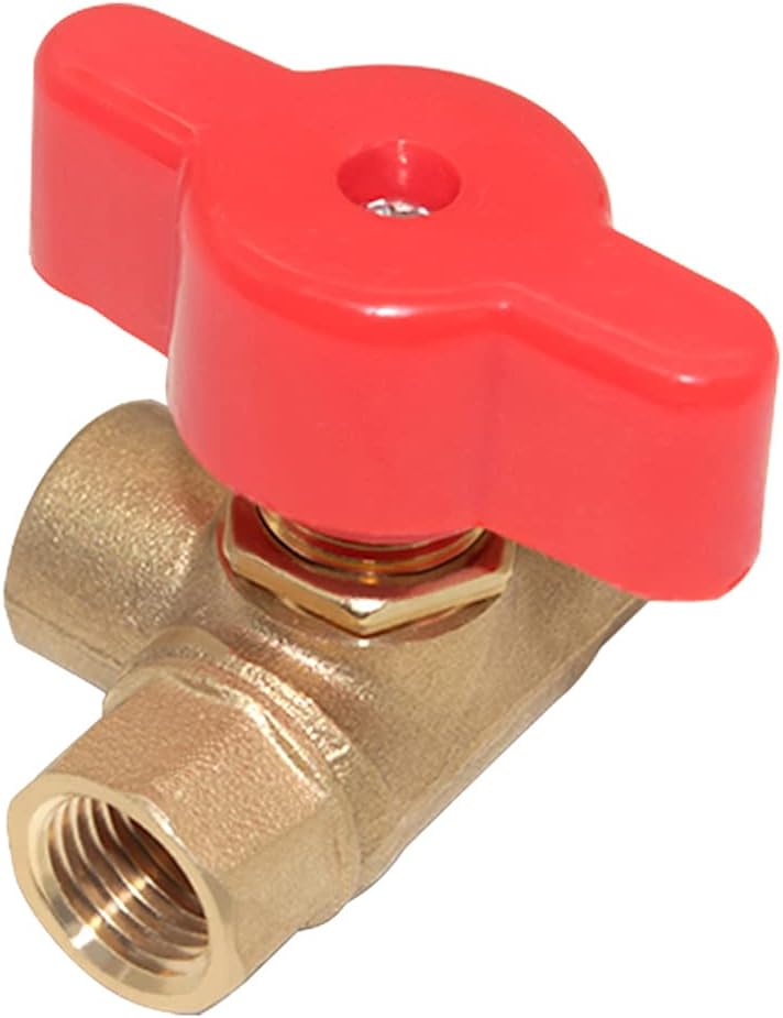 3-Way (L-Port) 1/4"NPT Female Brass Ball Valve Anti-Rust Forged Brass Shut Off Valve Fitting with Red Plastic Handle