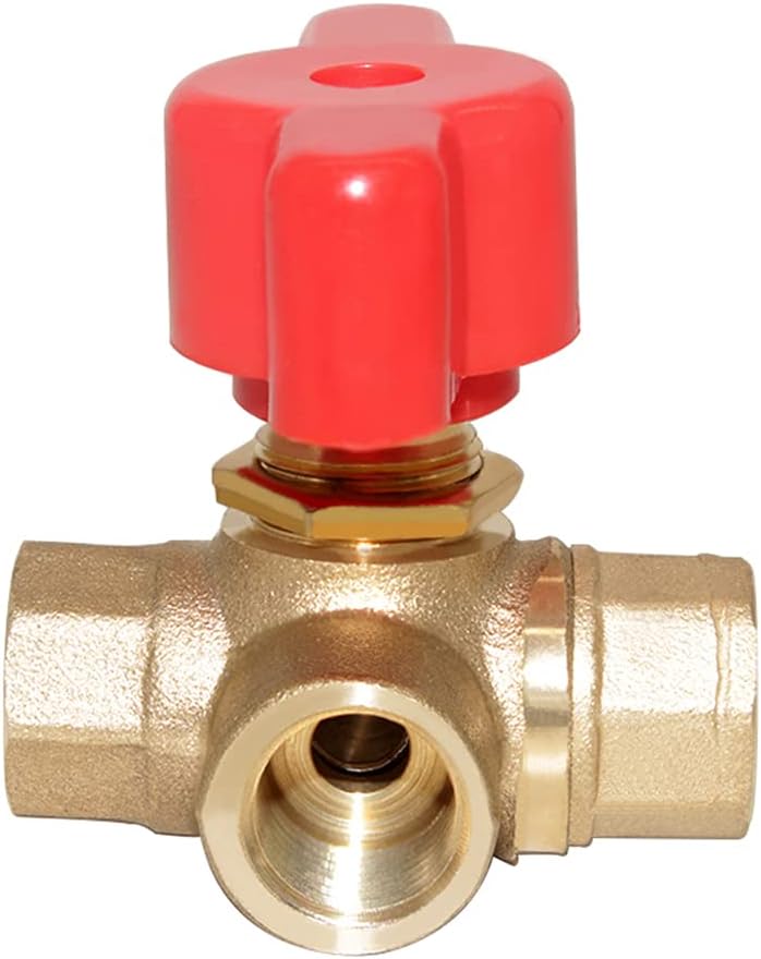 3-Way (L-Port) 1/4"NPT Female Brass Ball Valve Anti-Rust Forged Brass Shut Off Valve Fitting with Red Plastic Handle