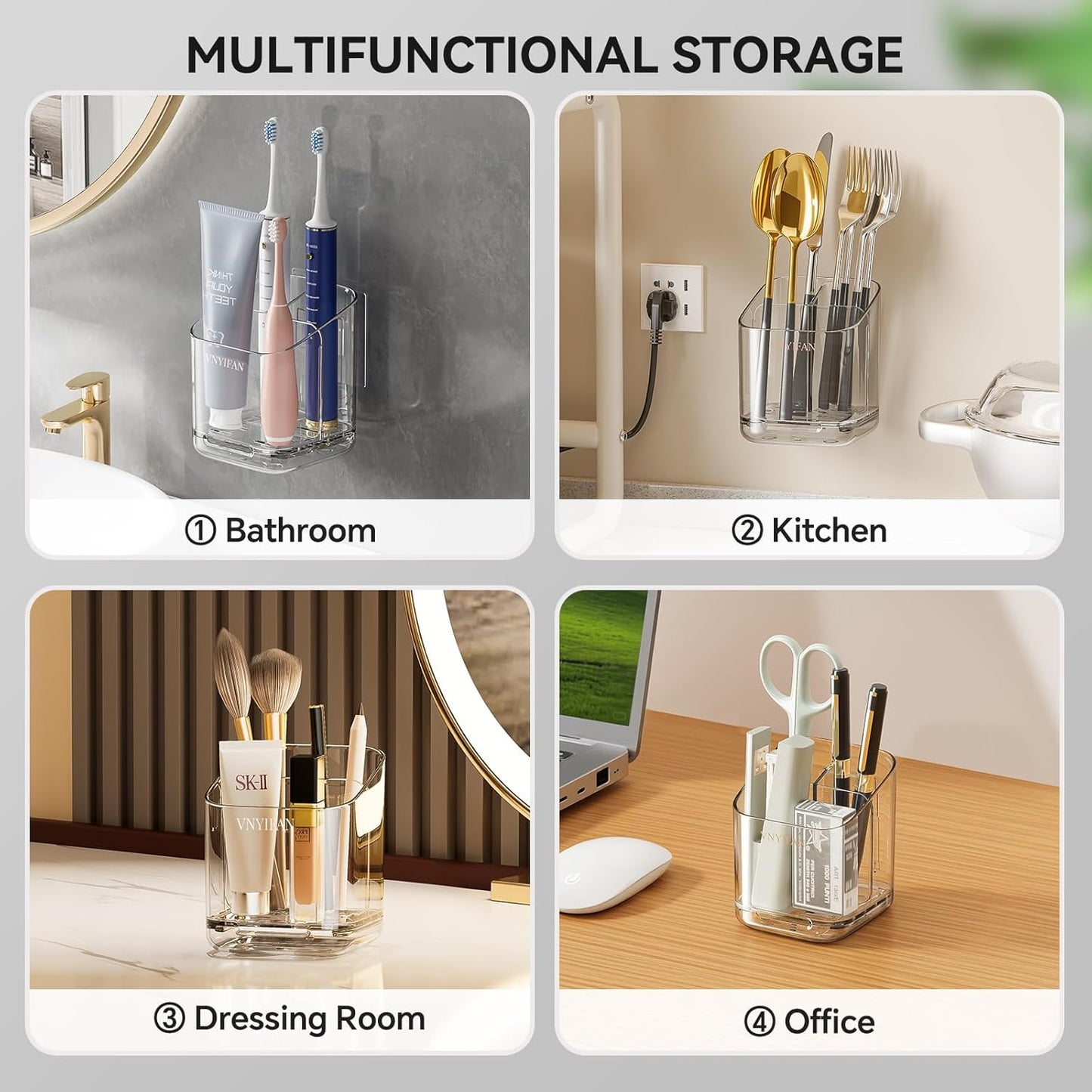 Toothbrush Holders for Bathrooms, 3 Slots Detachable Electric Toothbrush Holder Wall Mounted with Divider, Removable Tooth Brush and Toothpaste Holder Organizer for Bathroom/Kitchen/Office