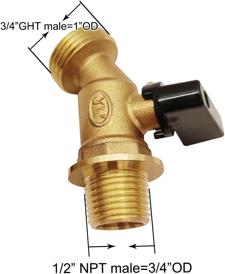 Brass Outdoor Spigot Hose Bibb Valve 1/2" Male NPT Inlet x 3/4" Male GHT Threaded Garden Hose Outlet Connector