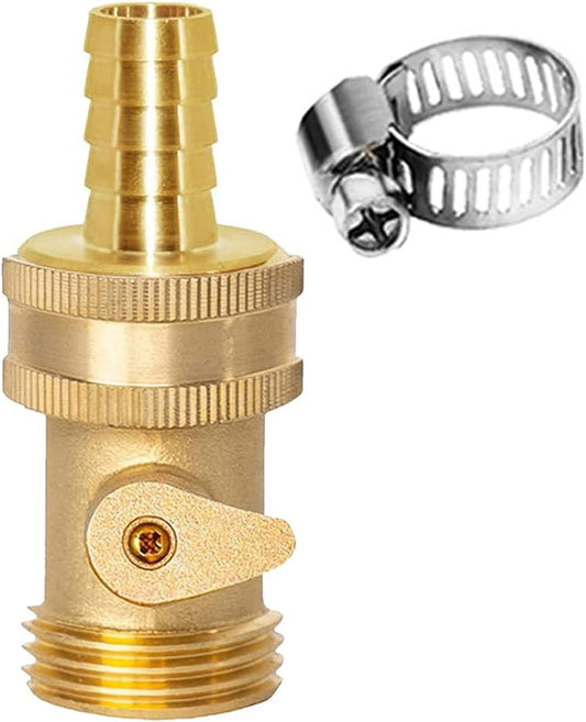Brass 3/4" GHT Shut-Off Ball Valve and 5/8" Barb Garden Water Hose Connector with Clamp Fittings for House/Boat/Lawn/Power Wash/Irrigation