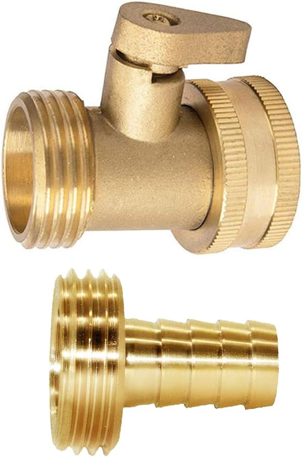 Brass 3/4" GHT Shut-Off Ball Valve and 5/8" Barb Garden Water Hose Connector with Clamp Fittings for House/Boat/Lawn/Power Wash/Irrigation
