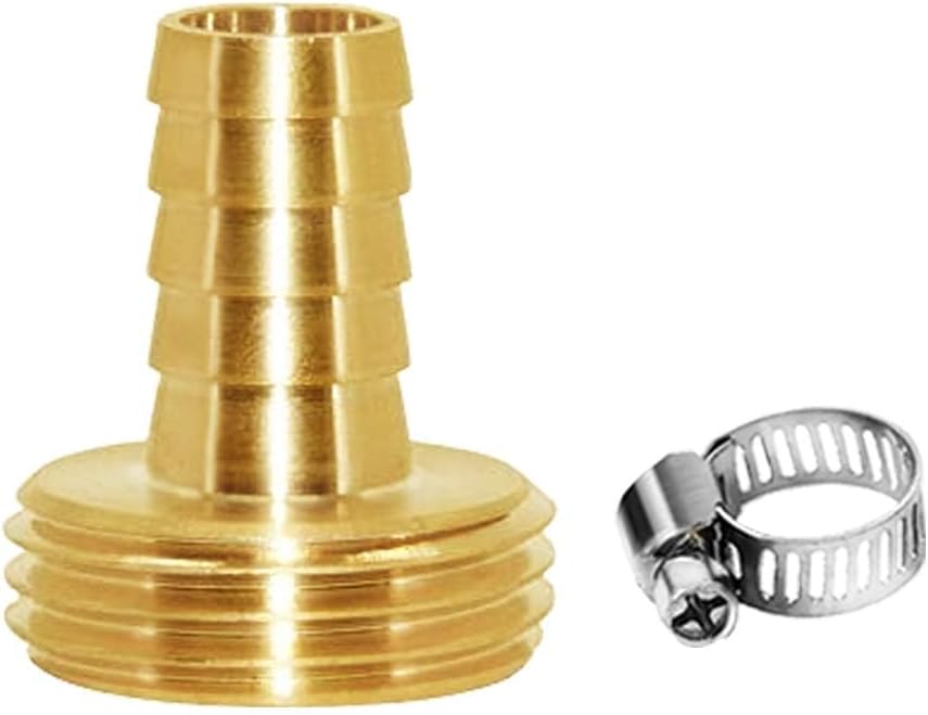 Brass 3/4" GHT Shut-Off Ball Valve and 5/8" Barb Garden Water Hose Connector with Clamp Fittings for House/Boat/Lawn/Power Wash/Irrigation