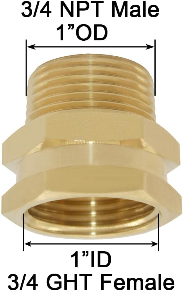 3/4" Female GHT Thread x 3/4" Male NPT Thread Brass Pipe Fittings Adapter (Pack of 4)