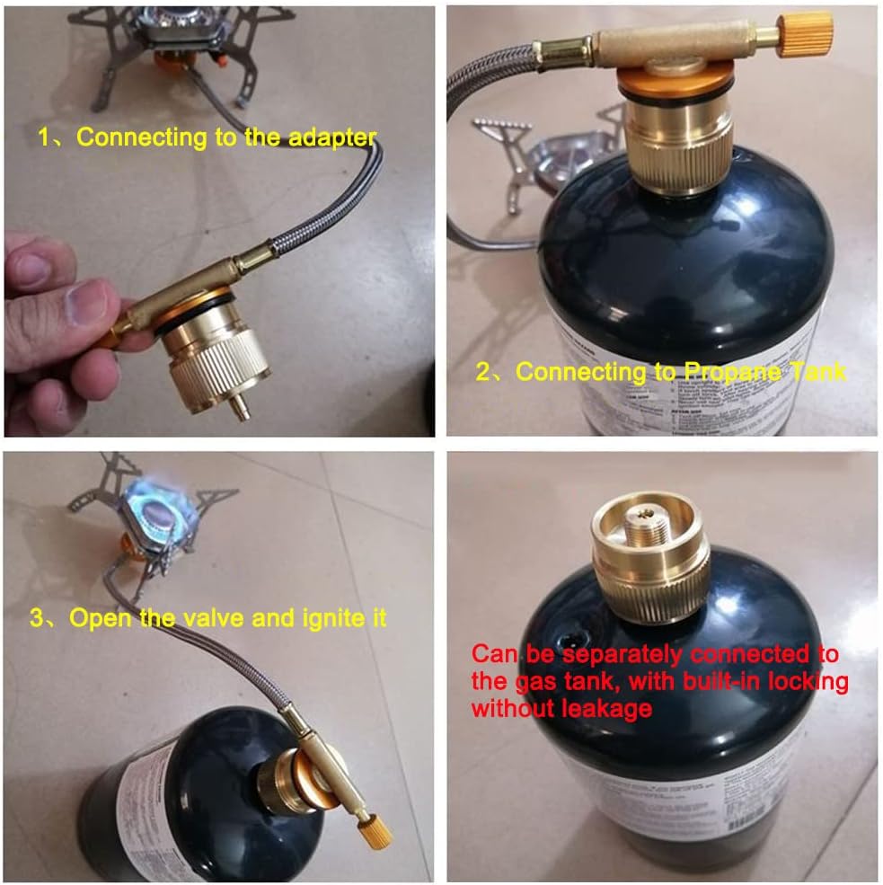 2PCS Portable Camping Stove Adapter 1LB Propane Small Tank Input and EN417 Lindal Valve Output Outdoor Cylinder LPG Canister Adapter