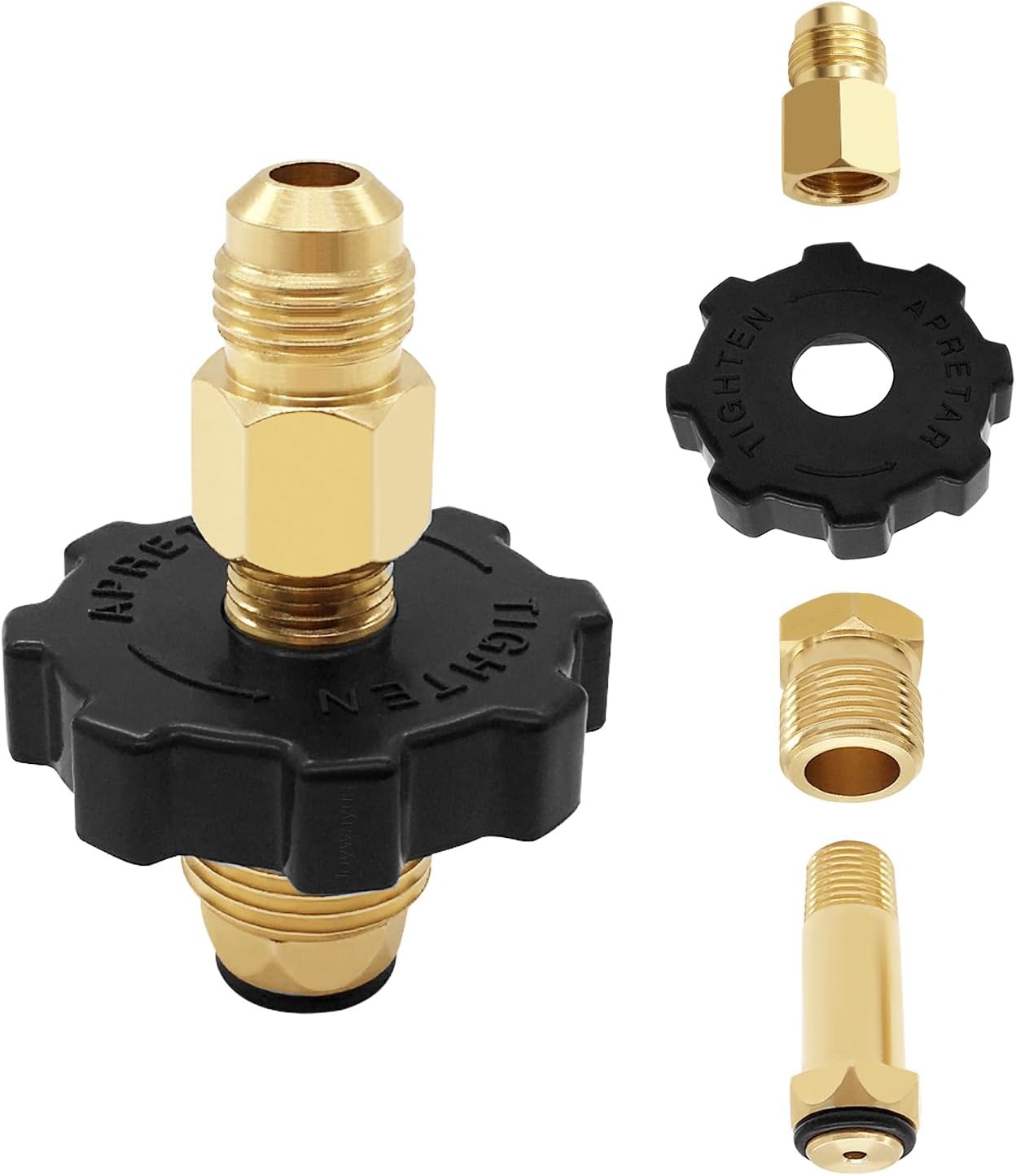 Brass Soft Nose POL Propane Gas LP Tank Adapter with 1/4" NPT Male Fitting and 3/8" Flare Male Adapter Full Flow for Regulator Hose