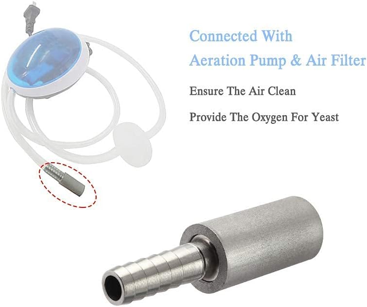 Aeration Stone 0.5 Micron Stainless Steel Oxygenation Diffusion Stone 1/4" Barb for Home brewing Wine Beer Soda + 20 Inch Silicone Hose (Pack of 2)