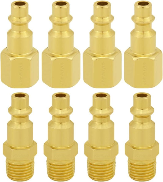 8PCS Brass 1/4 Inch NPT Female and Male Industrial Air Hose Quick Connect Air Plug Fittings