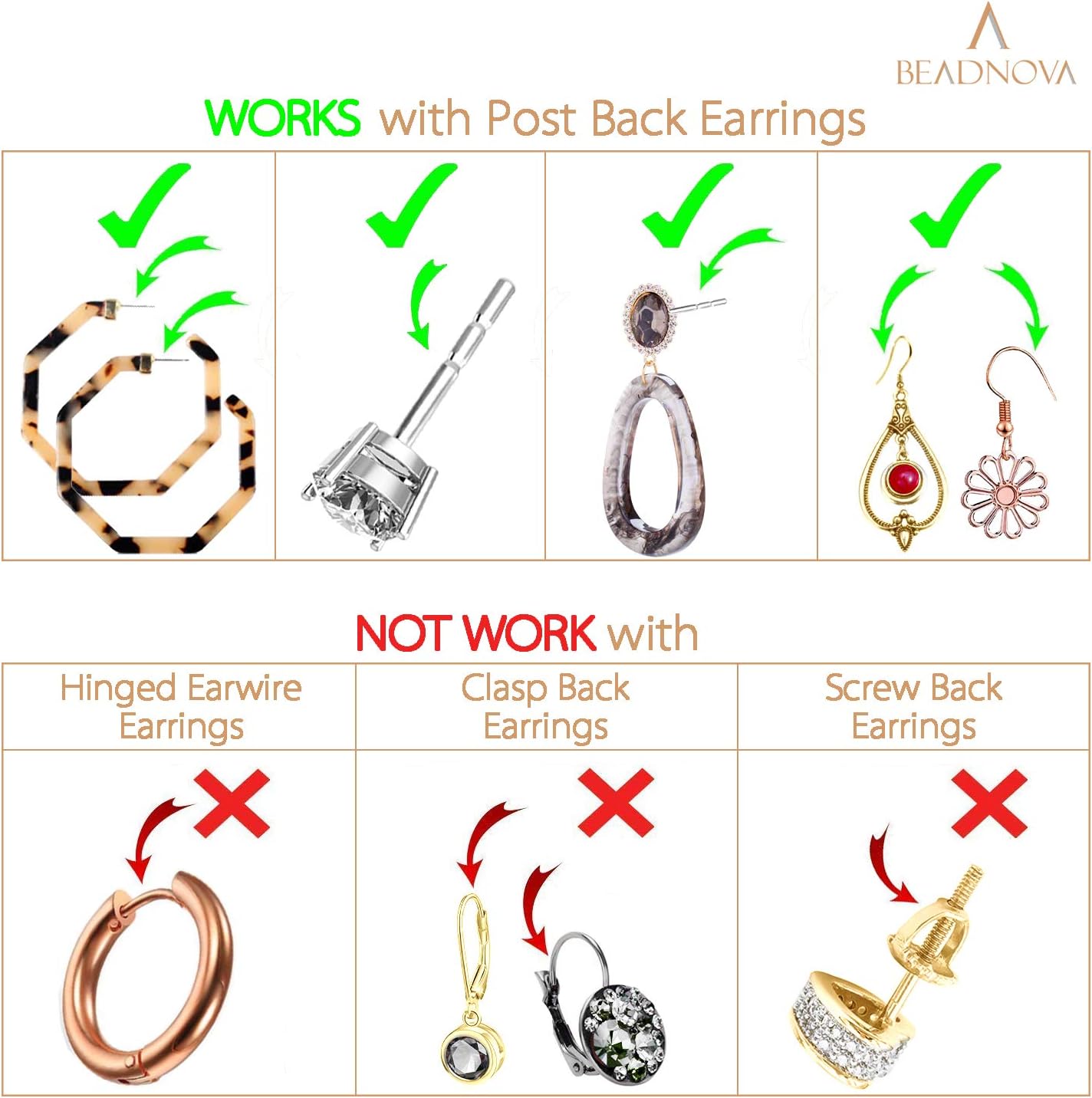 Safety Backs for Earrings Secure Earring Backs Replacements Hypoallergenic Pierced Ear Stud Stoppers for Studs Lock Earstud Backings for Posts (200pcs, Silver and Gold)