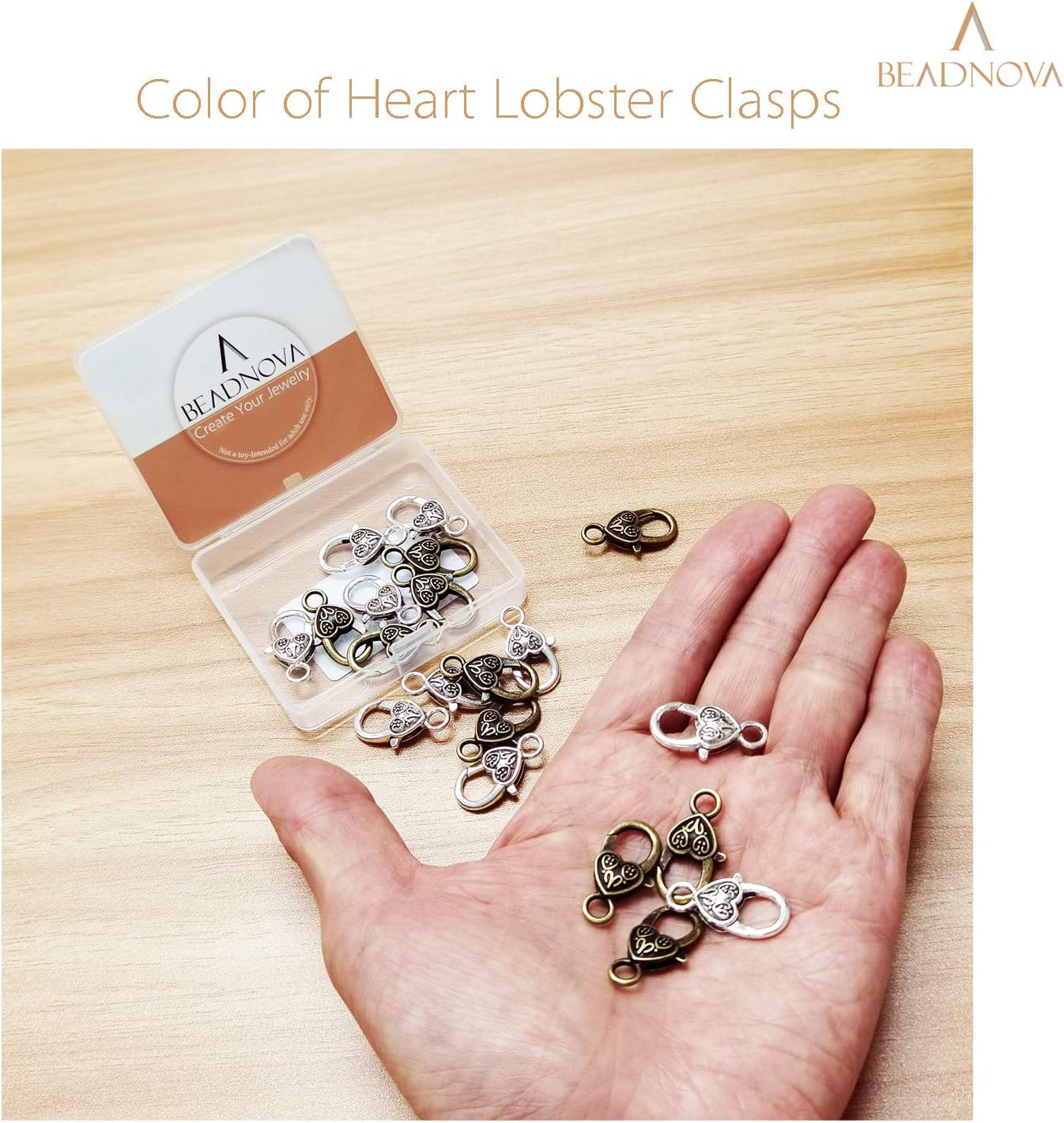 Heart Lobster Clasps 20 Pieces Large Tibetan Antique Heart Lobster Claw Clasps for Jewelry Making Findings Crafts (10pcs Silver, 10pcs Bronze)