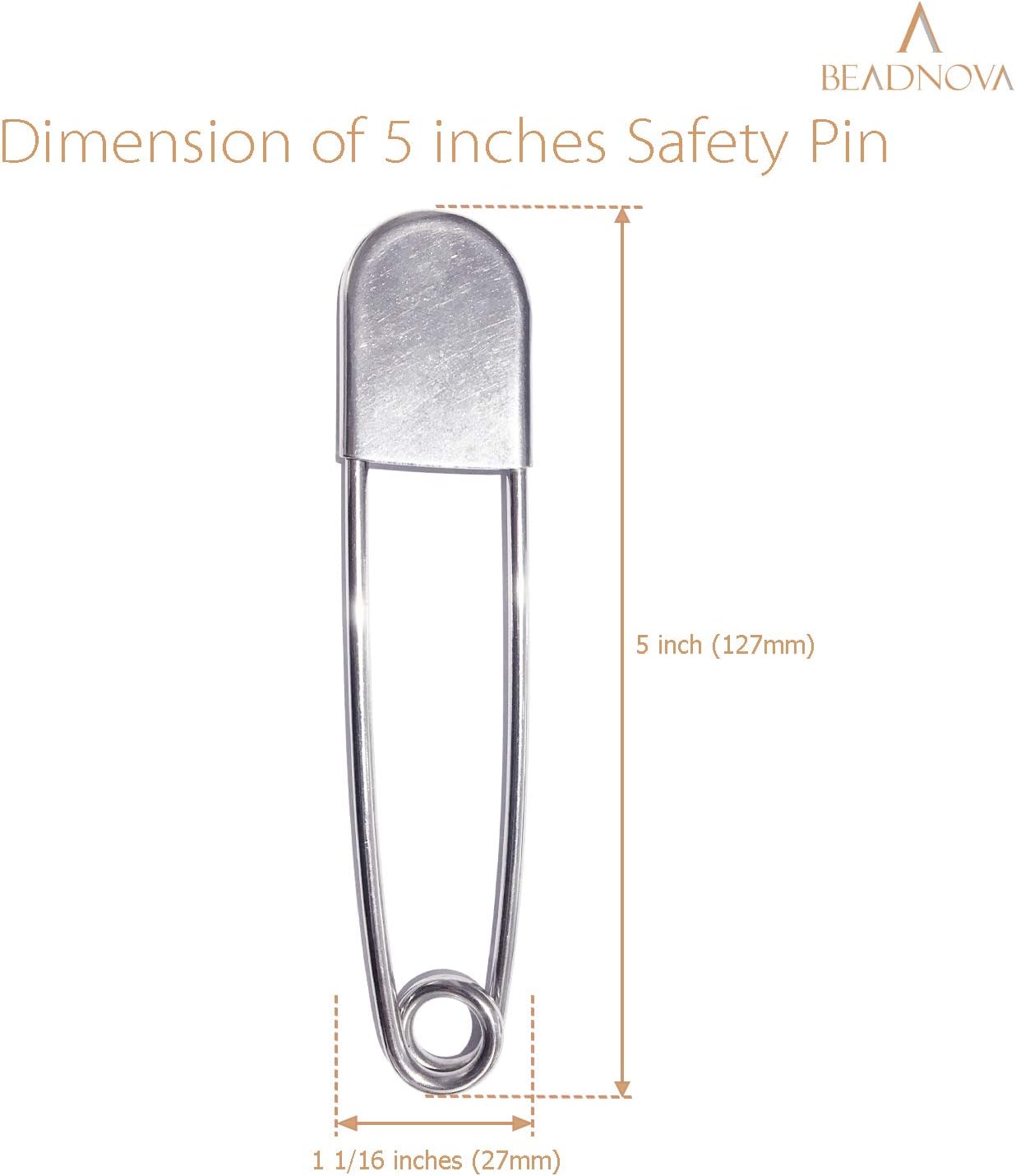 5 Inch Large Safety Pins for Clothes Big Heavy Giant Safety Pin for Fashion, Sewing, Quilting, Blankets, Upholstery, Laundry and Craft (13cm, 5pcs)