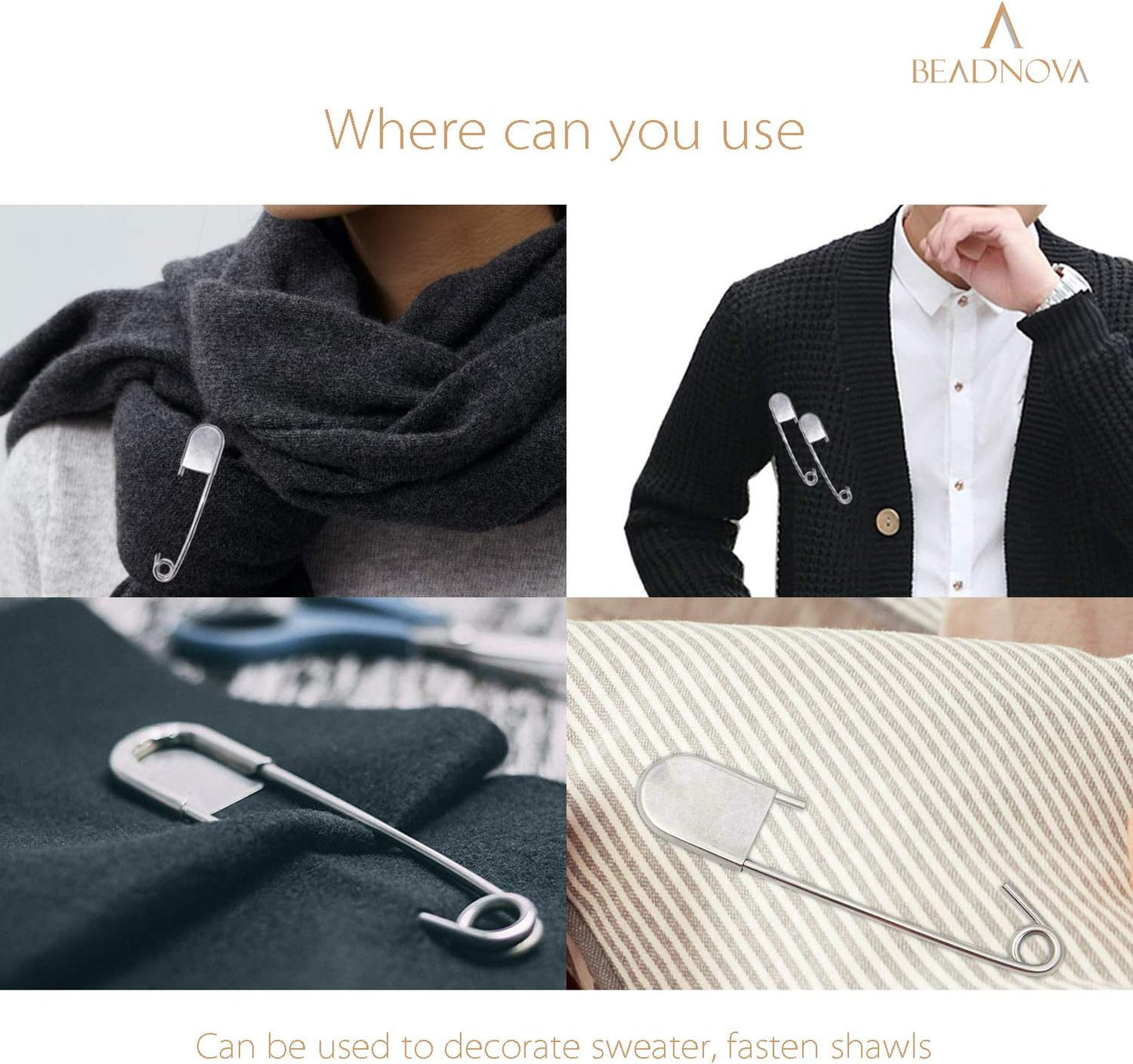 5 Inch Large Safety Pins for Clothes Big Heavy Giant Safety Pin for Fashion, Sewing, Quilting, Blankets, Upholstery, Laundry and Craft (13cm, 5pcs)