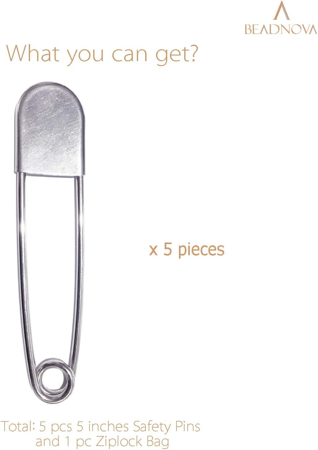 5 Inch Large Safety Pins for Clothes Big Heavy Giant Safety Pin for Fashion, Sewing, Quilting, Blankets, Upholstery, Laundry and Craft (13cm, 5pcs)