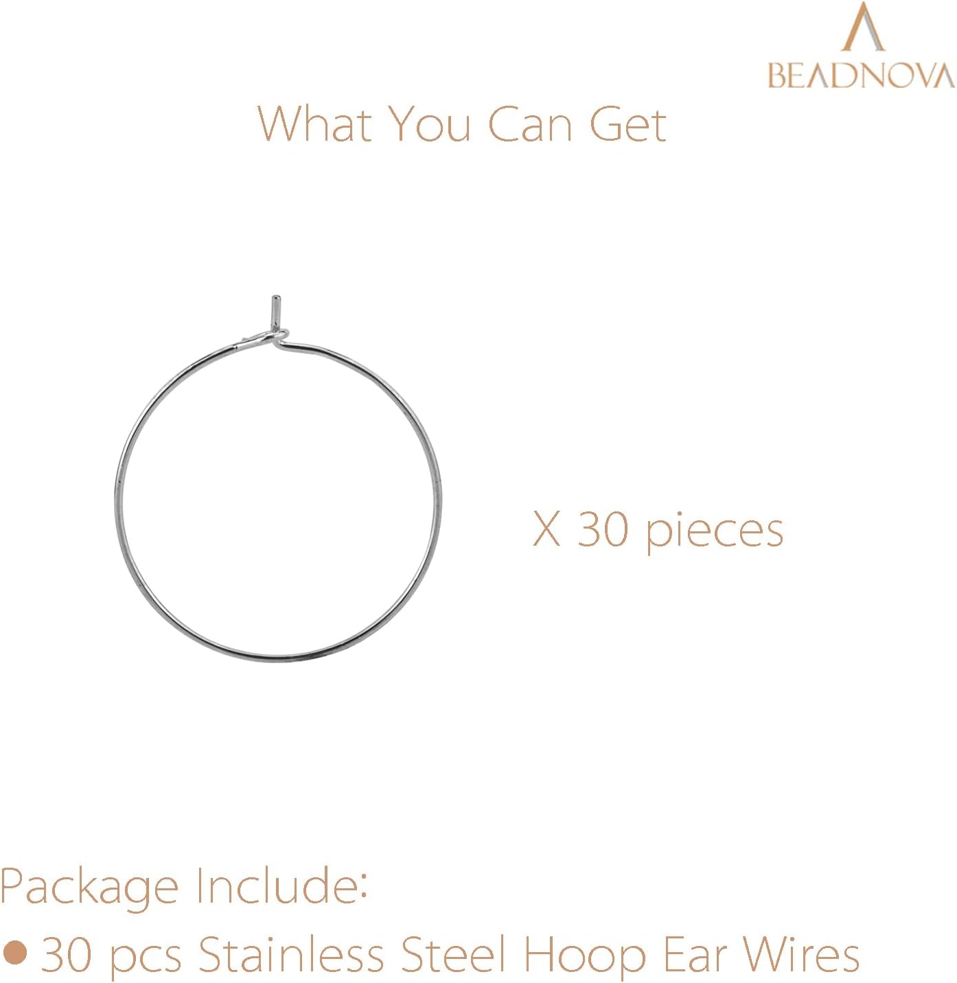 Hoop Ear Wires 30pcs Stainless Steel 30mm Wine Glass Charm Rings Earring Hoops for Jewelry Making Earring Making DIY