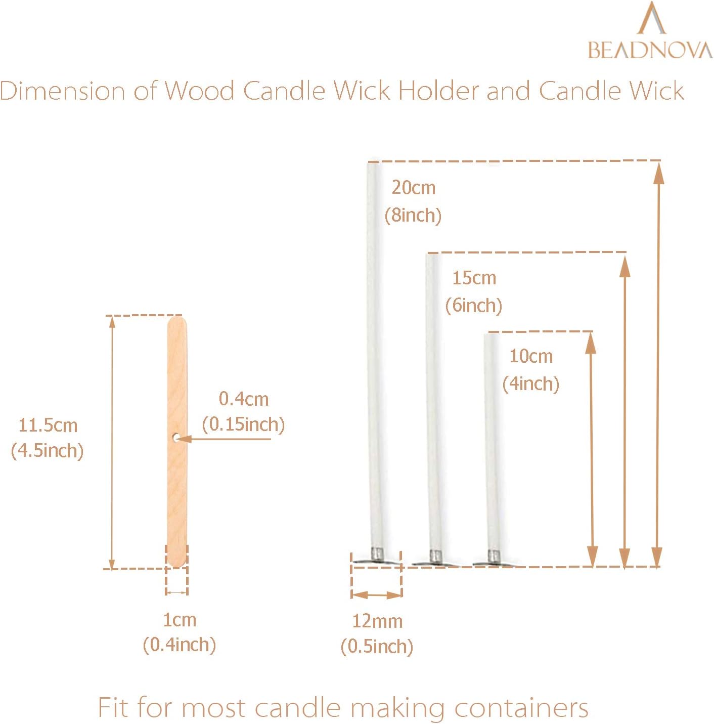 Candle Wicks Set 150 Pcs Candle String Cotton Wicks with 50 Pcs Wooden Holders Centering Device for Making Supplies DIY (4, 6, 8 Inch)