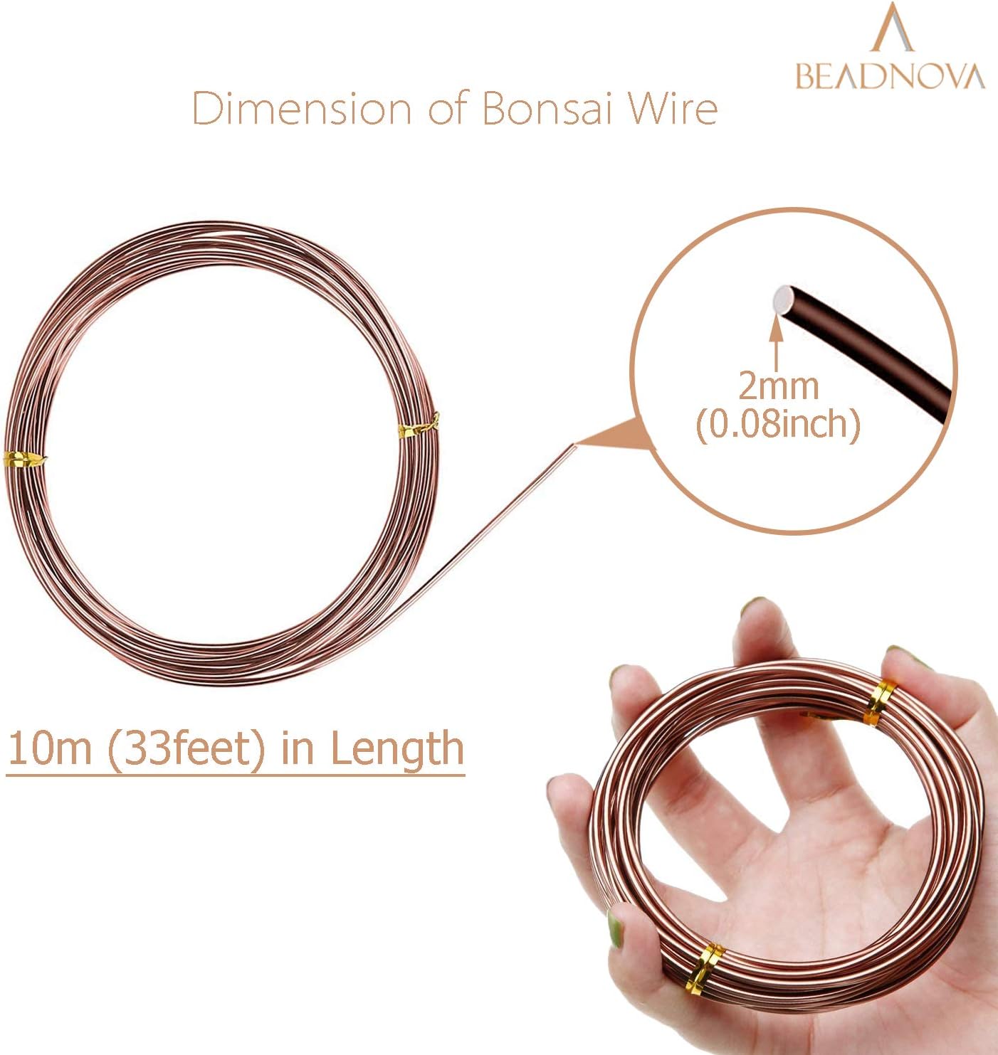 Plant Training Wire 98 Feet Copper Bonsai Tree Aluminium Plant Wire for Training Indoor and Outdoor (Copper, 2mm, 30m)
