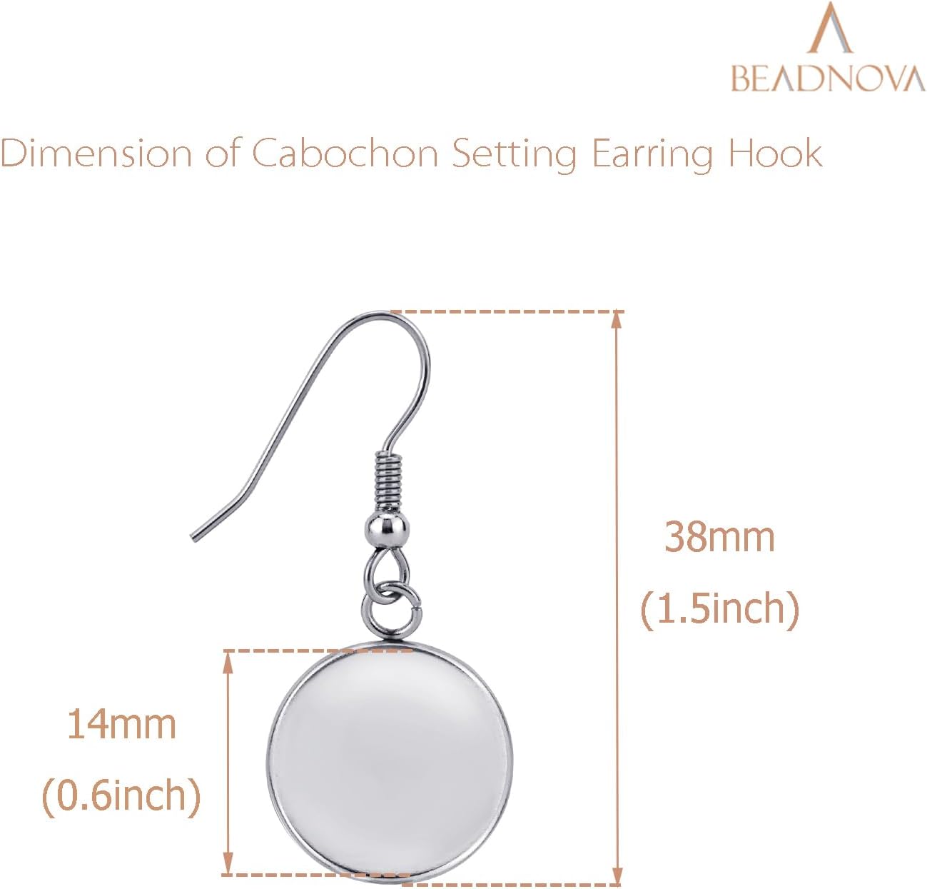 Earring Kit 30pcs Blank Ear Wire Hook 14mm Stainless Steel Cabochon Setting Earring Bezel with Rubber Backs for Cabochon Resin DIY Earwire Making (14mm, 30pcs)
