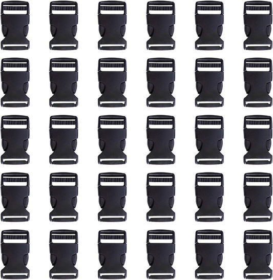 Side Release Buckle 1 Inch Plastic Buckles Clip Adjustable Release for Paracord Webbing Belt (Black, 1 Inch, 30 Piece)
