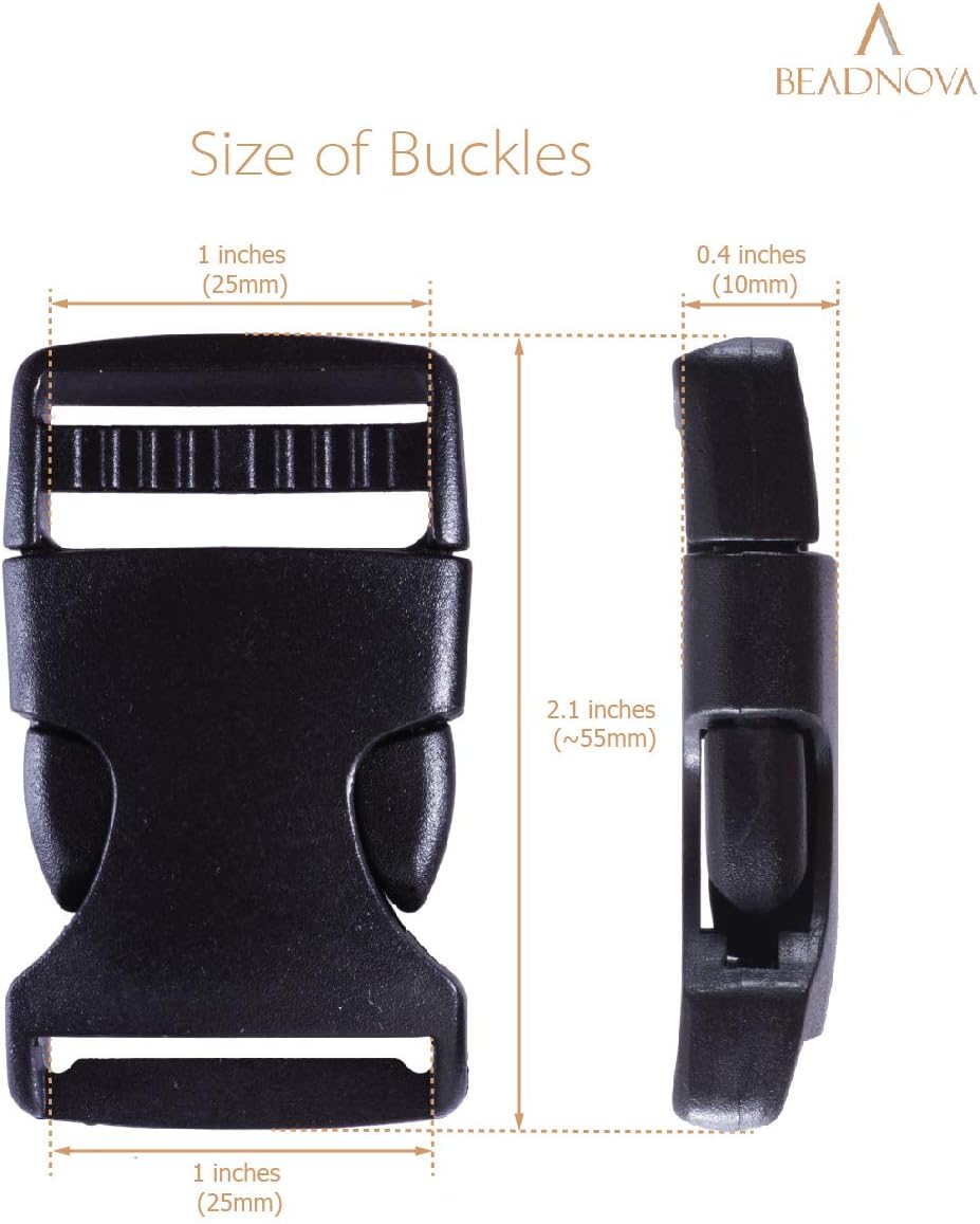 Side Release Buckle 1 Inch Plastic Buckles Clip Adjustable Release for Paracord Webbing Belt (Black, 1 Inch, 30 Piece)