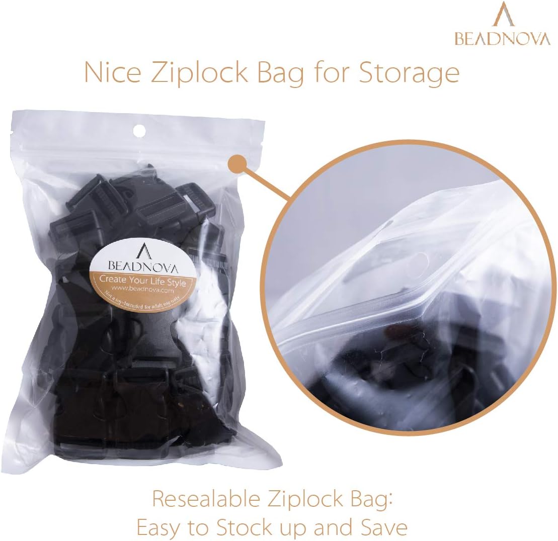 Side Release Buckle 1 Inch Plastic Buckles Clip Adjustable Release for Paracord Webbing Belt (Black, 1 Inch, 30 Piece)