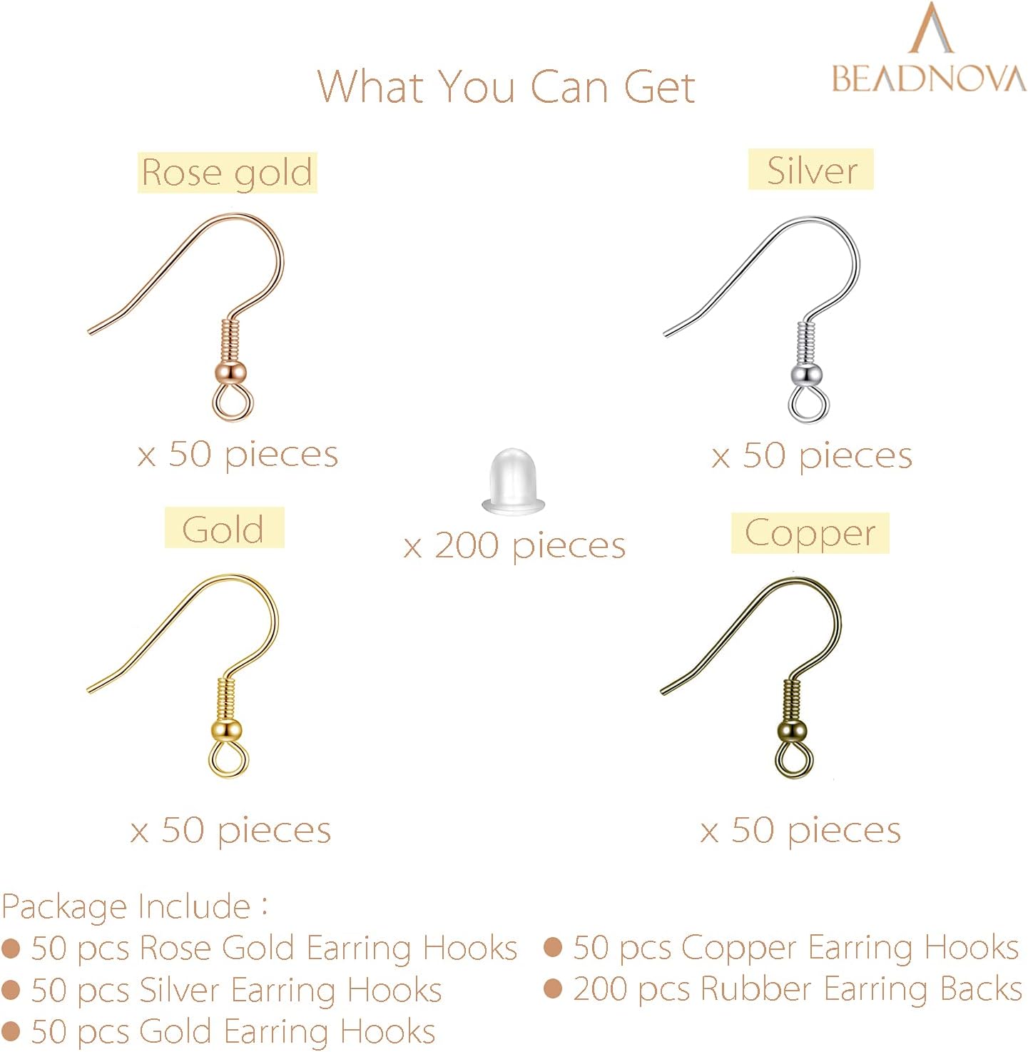 Earring Hooks 200pcs Earring Findings Kits with Backs Fish Hook Ear Wire for Jewelry Making DIY Ear Post Supplies (200pcs Earwires Mix Colors and 200 pcs Backs)