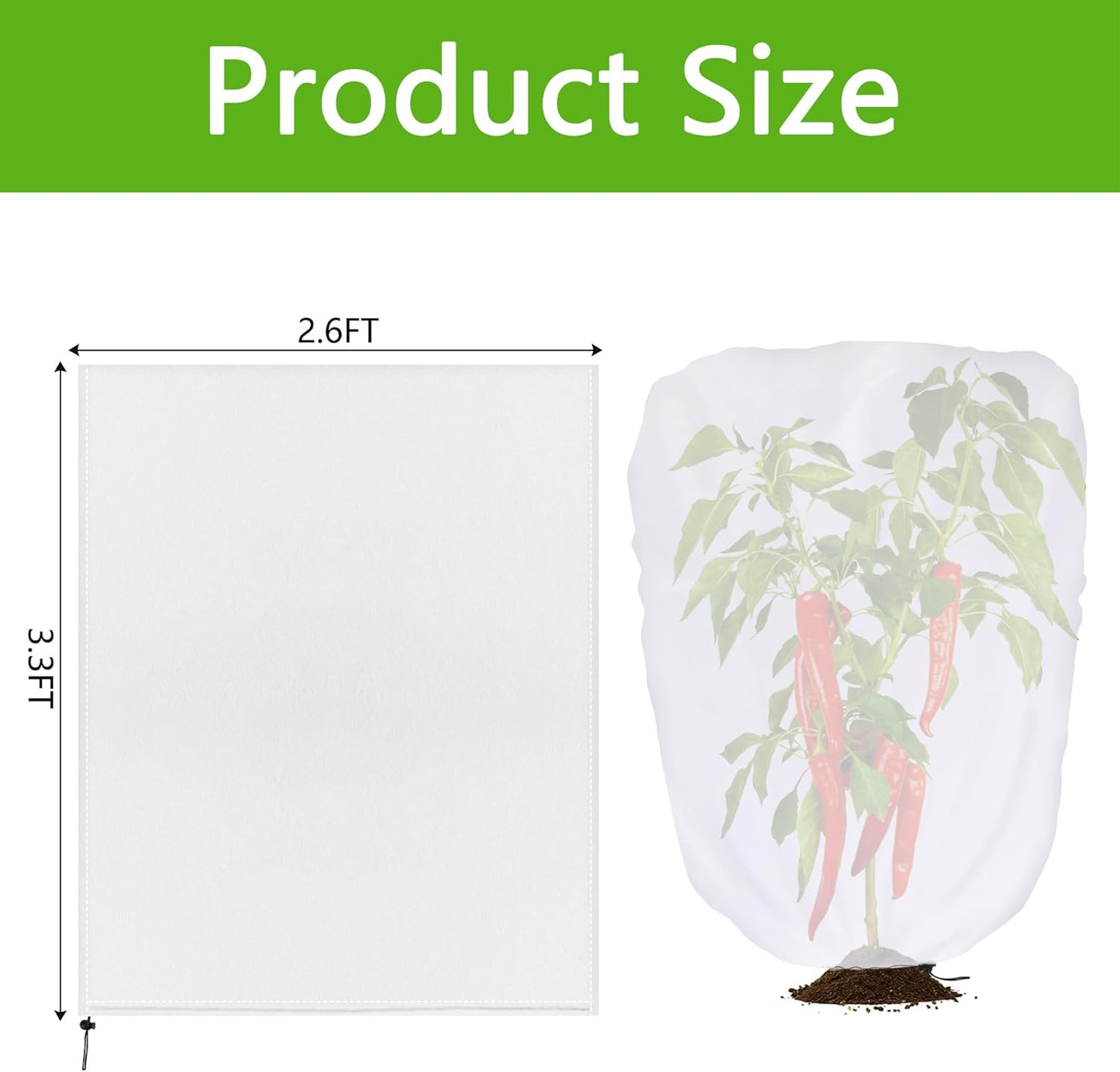 3.3 x 2.6Ft Garden Plant Shade Cover with Drawstring, Non-Woven Garden Shade Sun Protection Plants Cover, White Light Refraction Fruit Tree Sunshade Cloth for Protect Plant from Direct Sunlight