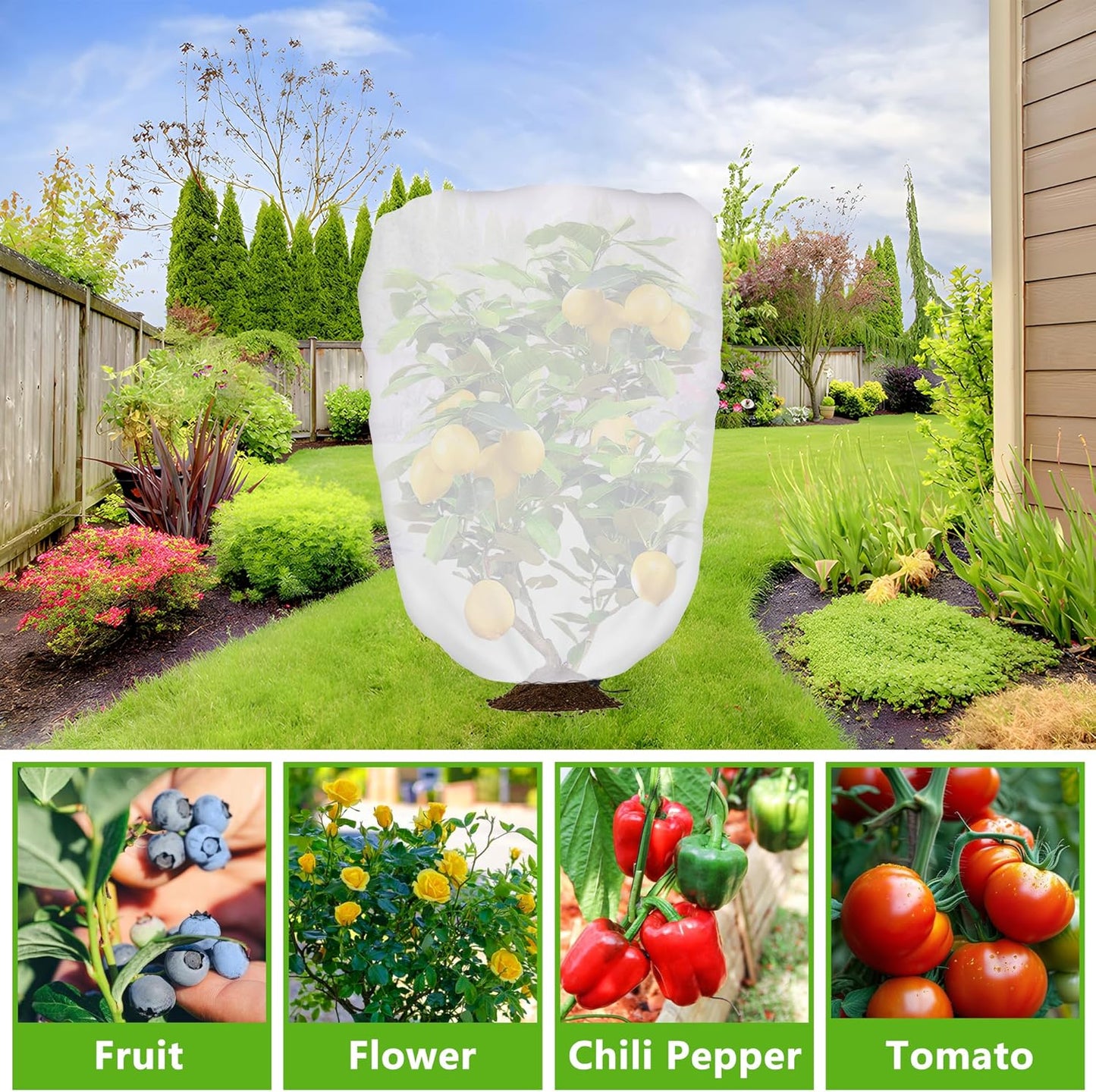 3.3 x 2.6Ft Garden Plant Shade Cover with Drawstring, Non-Woven Garden Shade Sun Protection Plants Cover, White Light Refraction Fruit Tree Sunshade Cloth for Protect Plant from Direct Sunlight