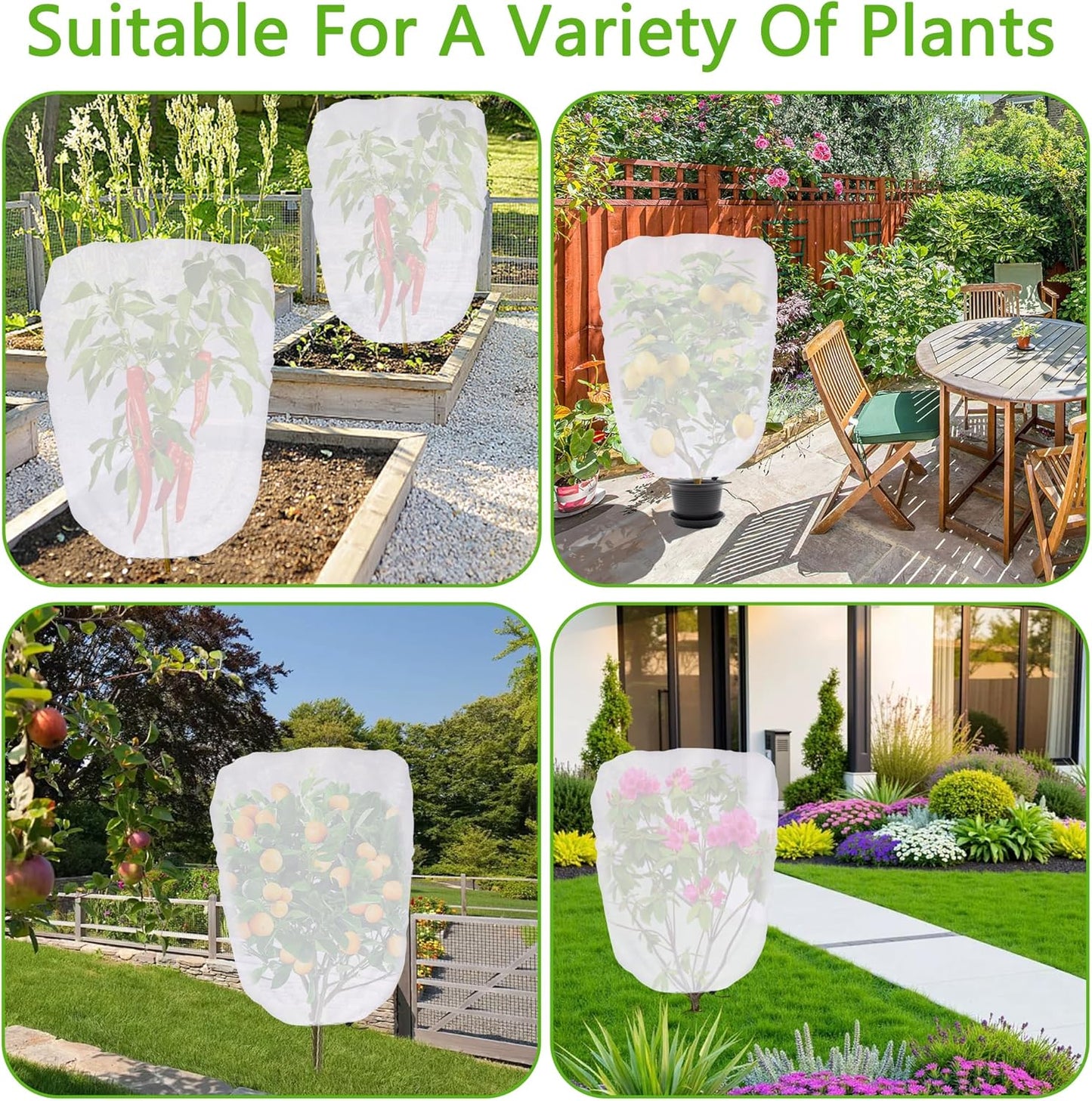 3.3 x 2.6Ft Garden Plant Shade Cover with Drawstring, Non-Woven Garden Shade Sun Protection Plants Cover, White Light Refraction Fruit Tree Sunshade Cloth for Protect Plant from Direct Sunlight