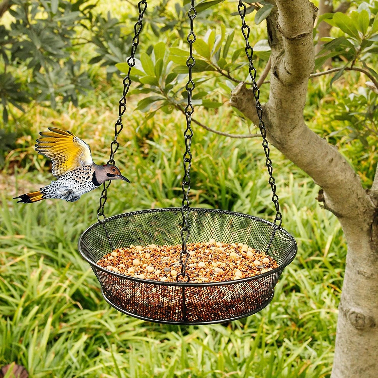 Hanging Bird Feeder, Birdfeeder Hanging for Garden Yard Outside Hanging Bird Feeder Tray - Metal Mesh Platform Feeders for Birds Outside Outdoors Hanging for Attracting Birds - Original