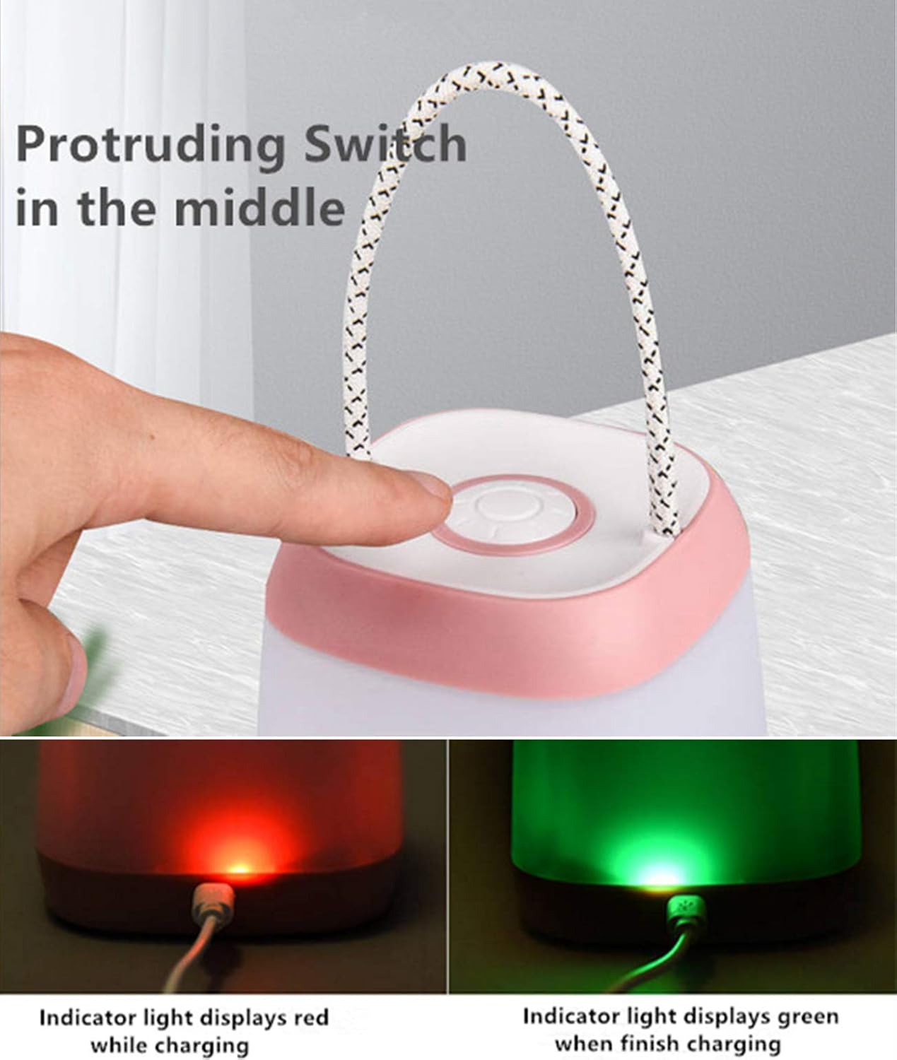 Night Light for Kids, USB Rechargeable Nursery Lamp Portable Camping Lantern with 3 Light Modes for Camping,Emergency,Bedroom,Indoor and Outdoor(Pink, 1 Pack)