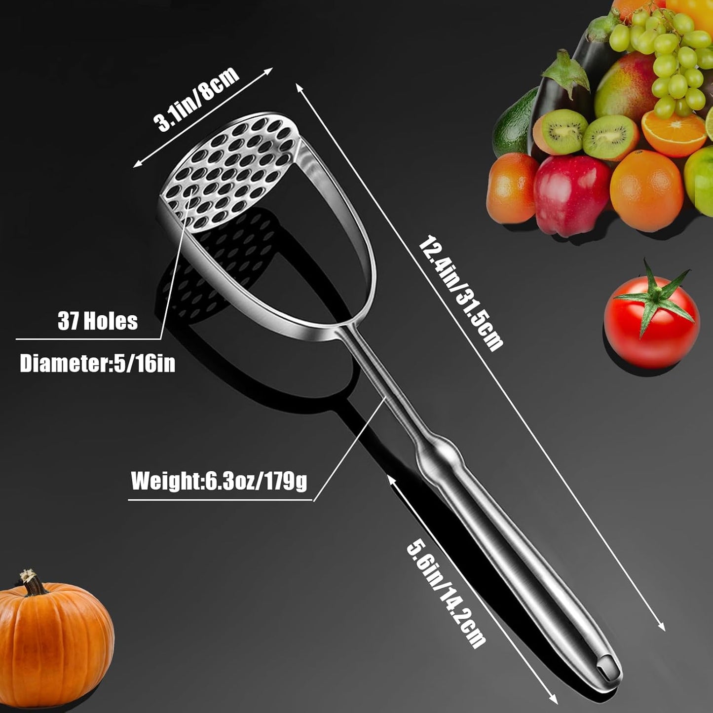 Potato Masher,Stainless Steel Mashed Potatoes Masher with Long Handle for Beans,Avocado,Fruit,Vegetables.One Piece Construction Heavy Duty Masher Kitchen Tool