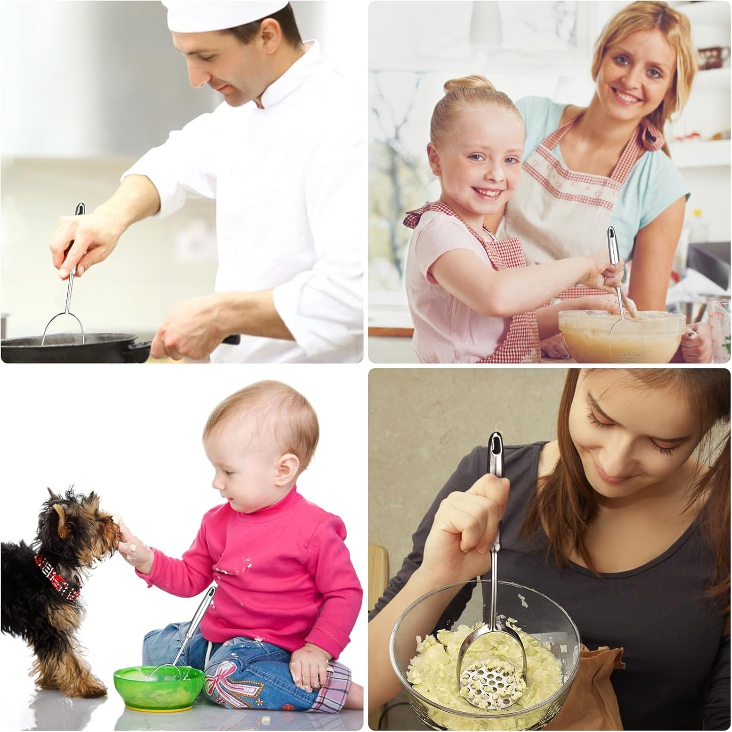 Potato Masher,Stainless Steel Mashed Potatoes Masher with Long Handle for Beans,Avocado,Fruit,Vegetables.One Piece Construction Heavy Duty Masher Kitchen Tool