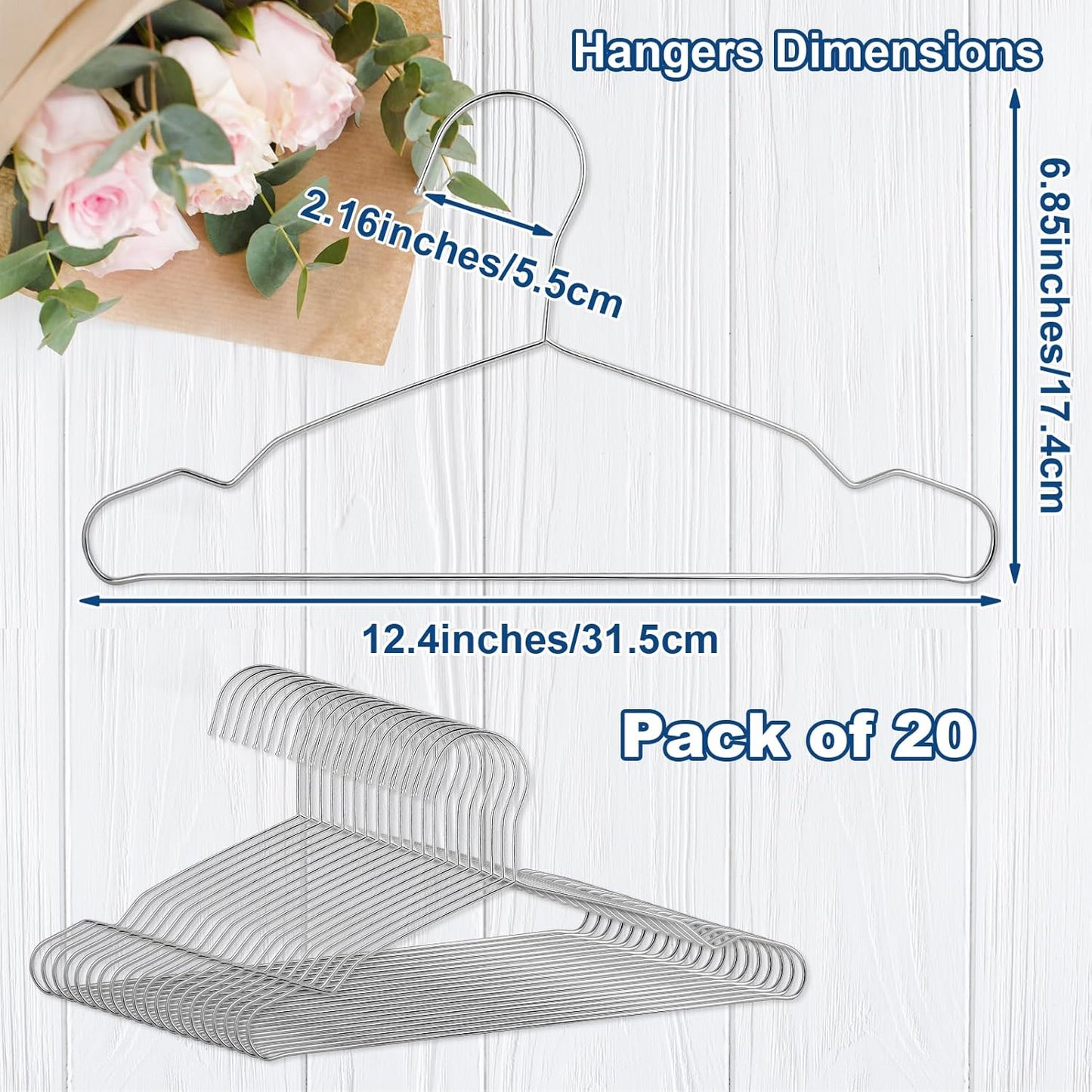 20 Pack Silver Stainless Steel Kids Hangers, Space-Saving Non-Slip, Perfect for Baby, Toddler & Kids' Clothes