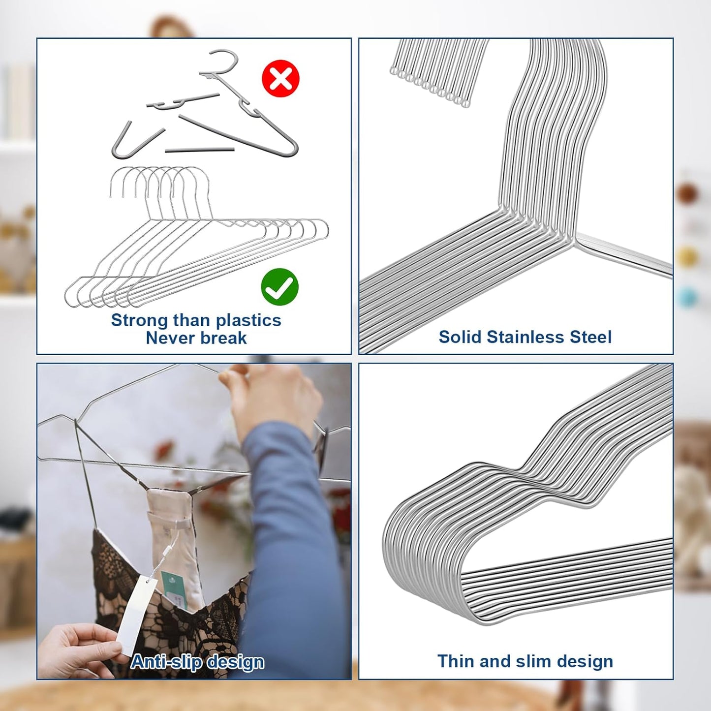 20 Pack Silver Stainless Steel Kids Hangers, Space-Saving Non-Slip, Perfect for Baby, Toddler & Kids' Clothes