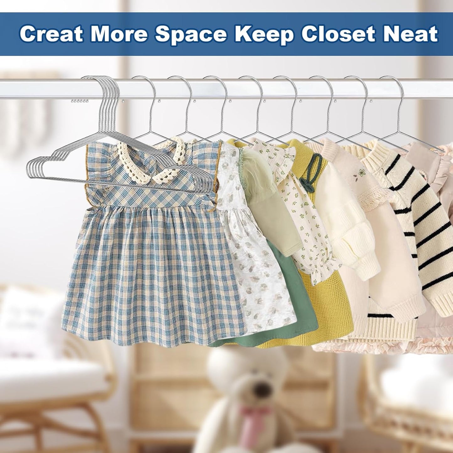 20 Pack Silver Stainless Steel Kids Hangers, Space-Saving Non-Slip, Perfect for Baby, Toddler & Kids' Clothes